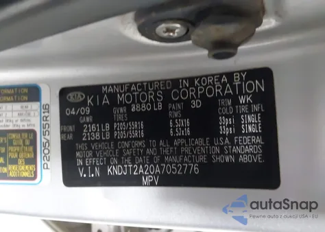 2010 Kia Soul + z USA, uszkodzony, nr VIN KNDJT2A20A7052776